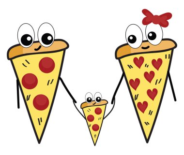 Sevimli bir pizza aile vektör veya renk illüstrasyon