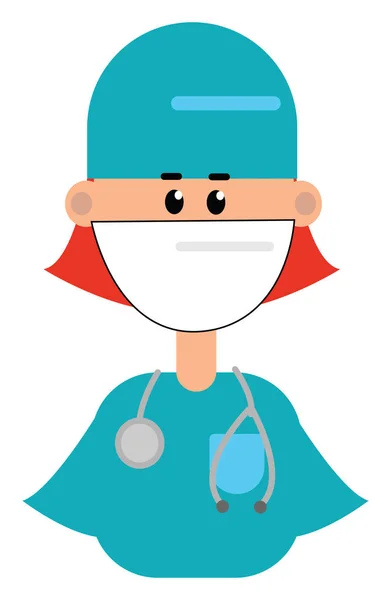 Clipart kobiecego lekarza w jej niebieskim jednolitym wektorze lub kolorze i — Wektor stockowy
