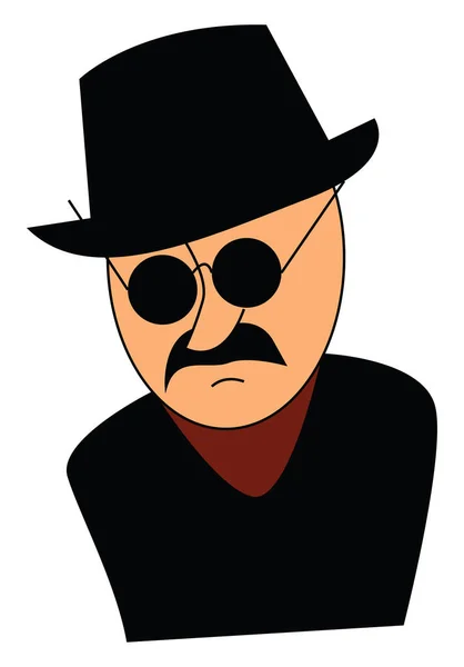 Hombre con sombrero negro y gafas vector ilustración en la espalda blanca — Vector de stock