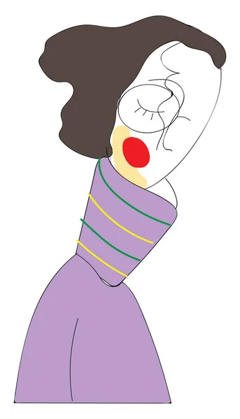 Vector de ilustración chica vidriosa suéter púrpura en backgro blanco — Vector de stock