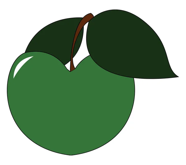 Apel hijau segar dengan vektor daun atau ilustrasi warna - Stok Vektor
