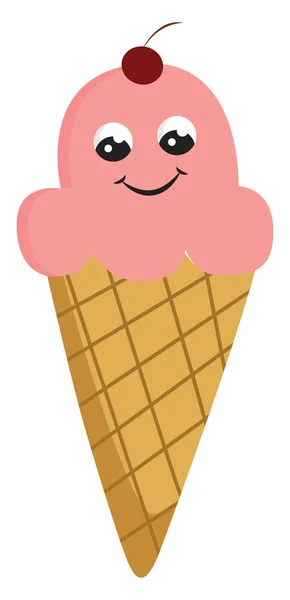 冰淇淋与樱桃矢量或颜色插图 — 图库矢量图片