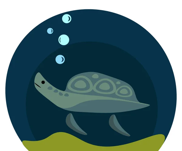 Ein schwimmender Meeresschildkrötenvektor oder farbige Illustration — Stockvektor