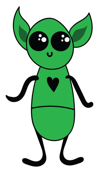 Alien verde dos desenhos animados com olhos grandes sobre um fundo branco.