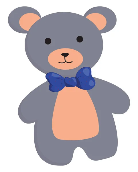 Clipart of a cute teddy bear wearing a blue bow-like ribbon vect — Stock Vector