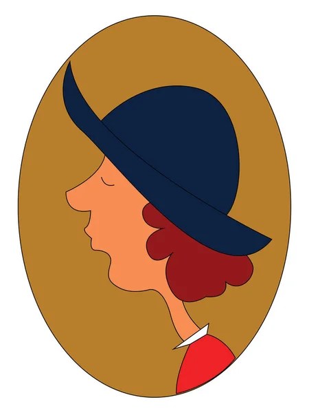 Πορτρέτο ενός κοριτσιού σε ένα μπλε καλοκαιρινό καπέλο πάνω από καφέ φόντο VI — Διανυσματικό Αρχείο