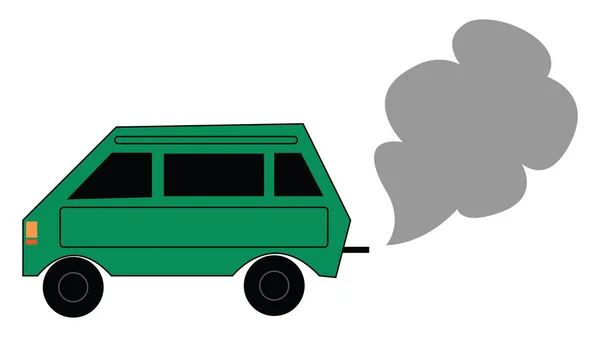 Schilderij van een groene auto uitstralend rook vector of kleur illustrat — Stockvector