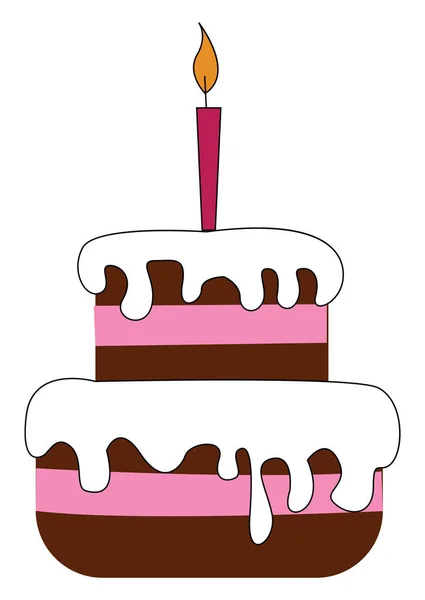 Un gros gâteau fondant surmonté d'un vecteur de bougie rose brillant ou c — Image vectorielle