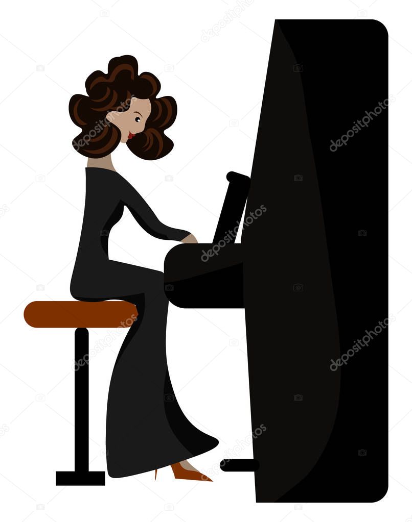 A beautiful woman playing fortepiano vector or color illustratio