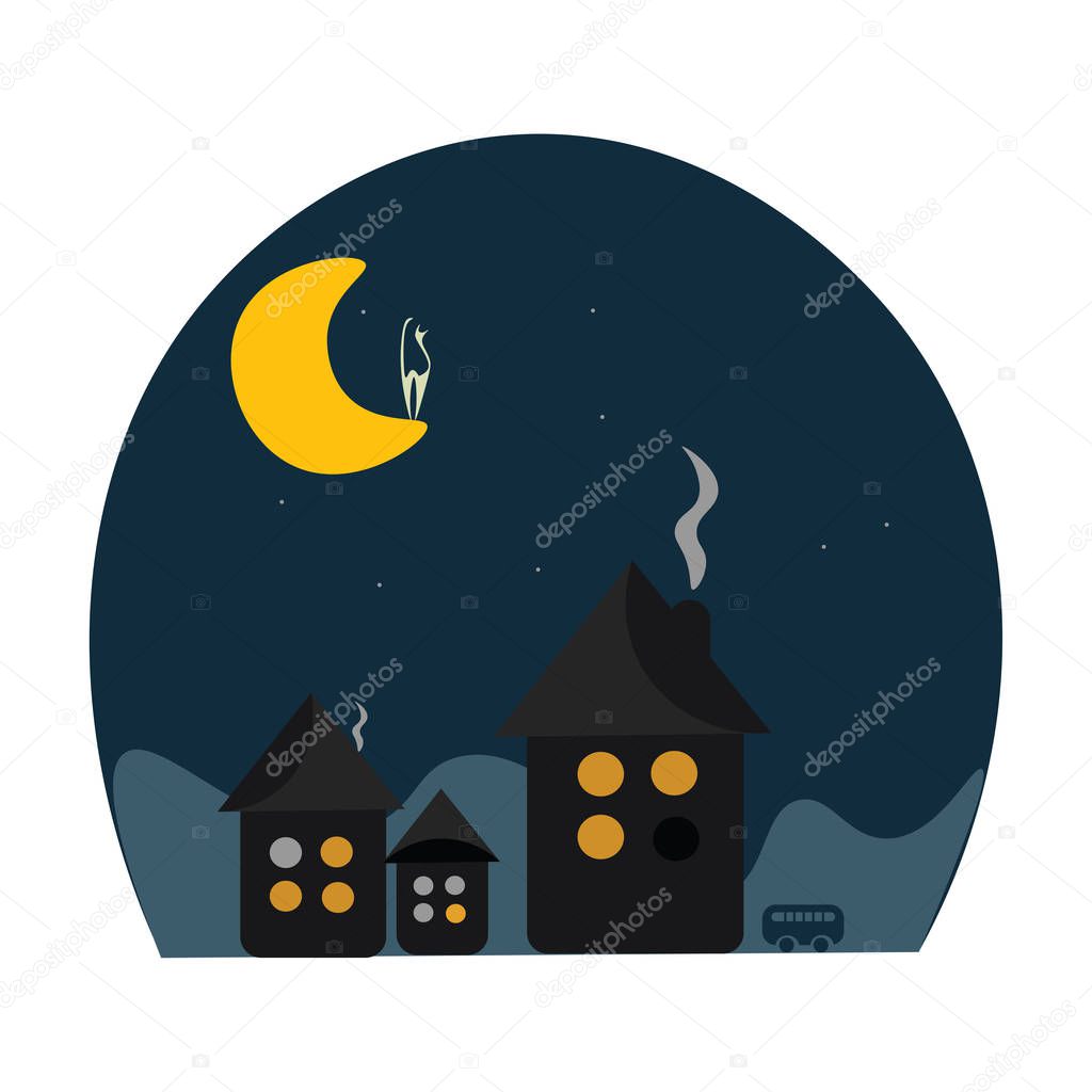 Cat on the moon vector or color illustration