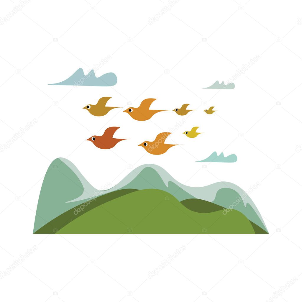 Flock of birds vector or color illustration