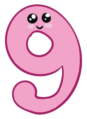 Emoji sevimli bir pembe sayı 9 veya dokuz vektör veya renk illustrati