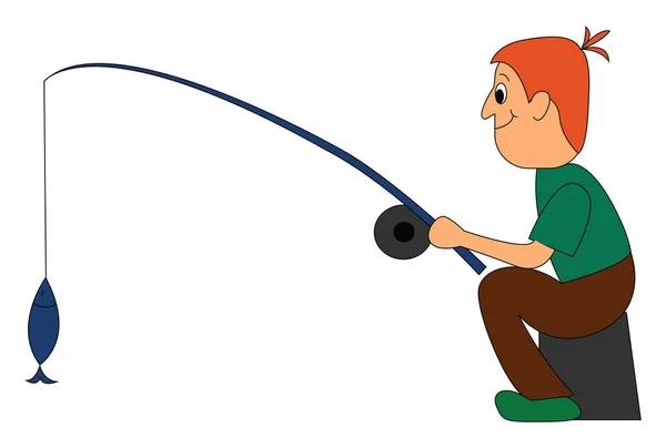 Clipart d'un pêcheur attrapant un vecteur de poisson ou une illustration couleur — Image vectorielle