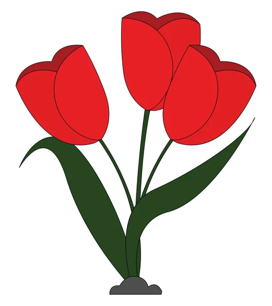 Clipart de hermosas flores rojas con hojas vector o color il — Vector de stock