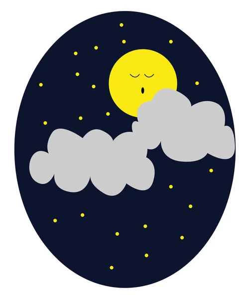 Portrait of a surprised full moon over a dark sky with twinkling — Stock Vector