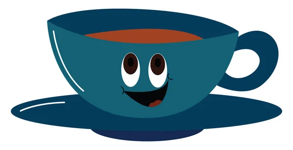 Emoji de uma xícara feliz em um vetor de pires ou ilustração a cores — Vetor de Stock
