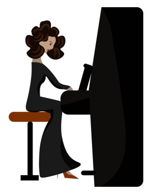 Fortepiano vektör veya renk illustratio oynayan güzel bir kadın