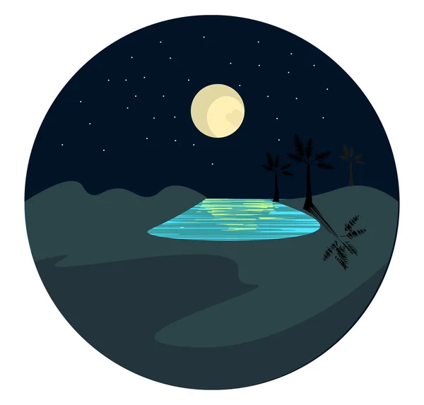 Retrato de un oasis por la noche sobre un vector de fondo oscuro o col — Vector de stock