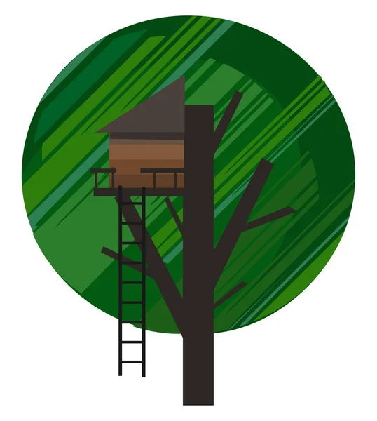 Retrato de una casa de árbol sobre el vector de fondo verde esférico o — Vector de stock