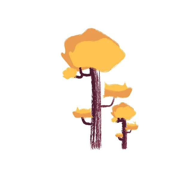 Dibujo del vector de árboles amarillos o ilustración en color — Vector de stock
