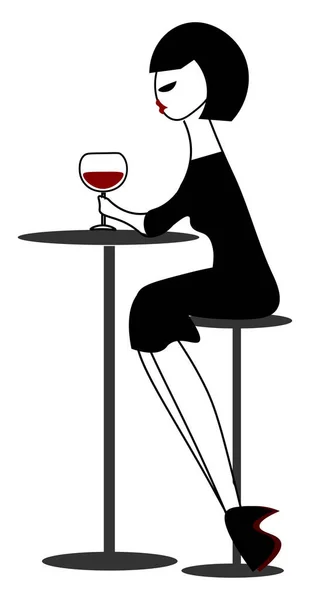 ClipArt av en kvinna dricker rött vin vektor eller färg illustratio — Stock vektor