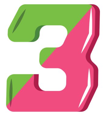 Beyaz backgro üzerinde sayısı üç yeşil ve pembe illüstrasyon vektör