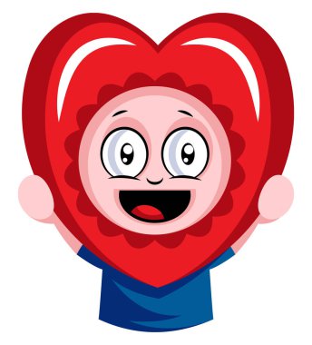 Beyaz backg üzerinde kırmızı kalp illüstrasyon vektör ile gözetleme Boy