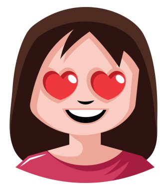 Beyaz backgro üzerinde kalp şeklinde gözleri illüstrasyon vektör ile Kız