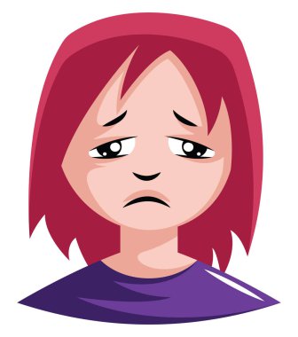 Beyaz backgro üzerinde mor üst illüstrasyon vektör çok üzgün kız