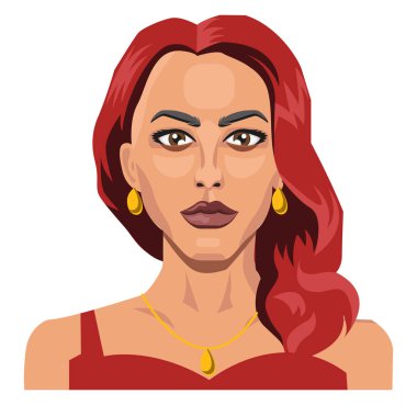 Beyaz backgr üzerinde kırmızı saç illüstrasyon vektör ile güzel kız