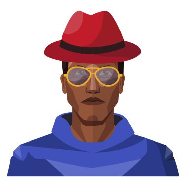 Kırmızı şapka ve güneş gözlüğü illüstrasyon v giyen Pretty görünümlü adam