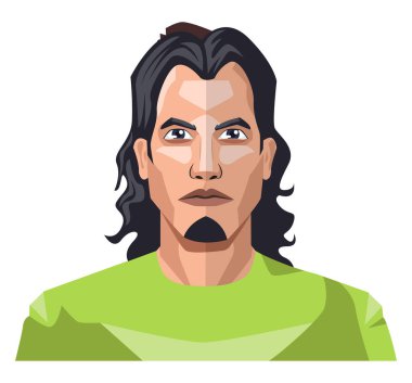 Uzun siyah saçlı ve küçük sakallı yakışıklı adam