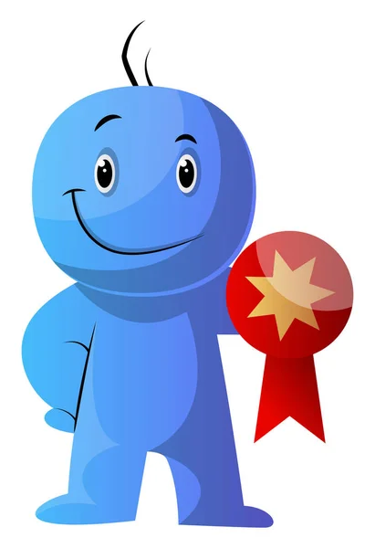 Caráter de desenho animado azul uivar um vetor de ilustração medalha no whi — Vetor de Stock