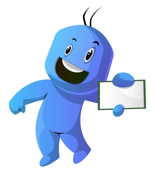 Caráter de desenho animado azul dançante com um vetor de ilustração de bloco de notas — Vetor de Stock