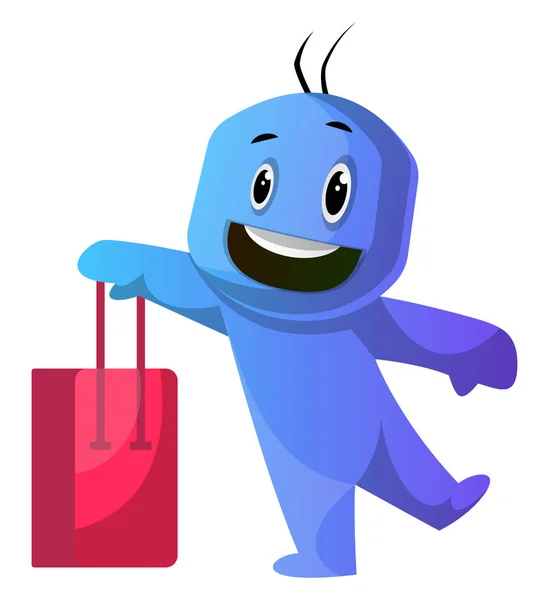 Caráter de desenho animado azul segurando saco de compras vermelho ilustração vecto — Vetor de Stock