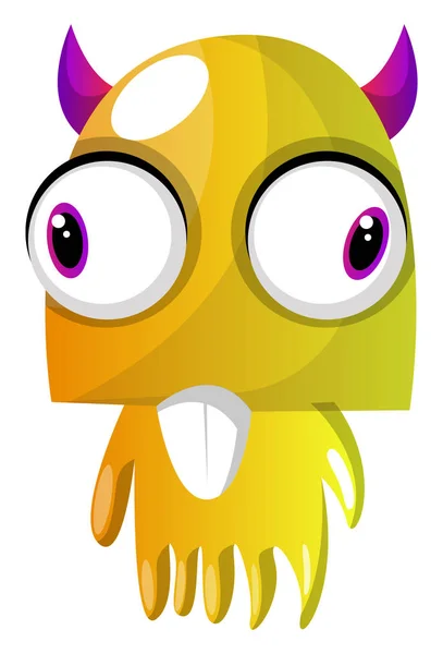 Żółty potwór z różowymi rogami i dużymi oczami wektor ilustracji — Wektor stockowy