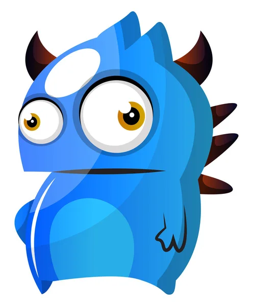 Blue monster with horns illustration vector on white background — Stock Vector