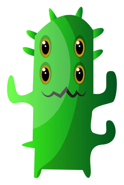 Vier-eyed groene monster met doornen illustratie vector op wit — Stockvector