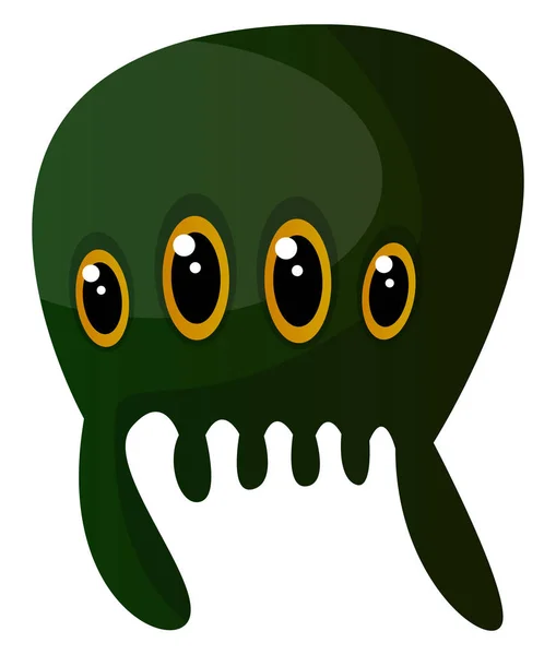 Grünes Meduza-Monster mit vier Augen Illustrationsvektor auf weiß — Stockvektor