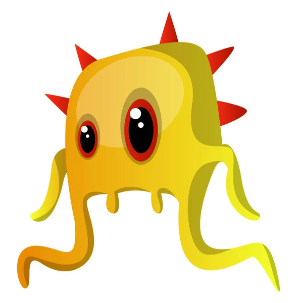 Gelbes Monster mit vier roten Hörnern Illustrationsvektor auf weißem Hintergrund — Stockvektor
