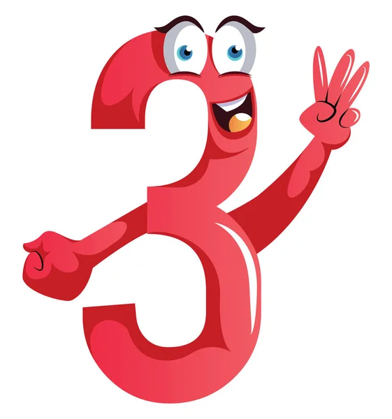 Nummer drie monster toont drie vingers illustratie vector o — Stockvector