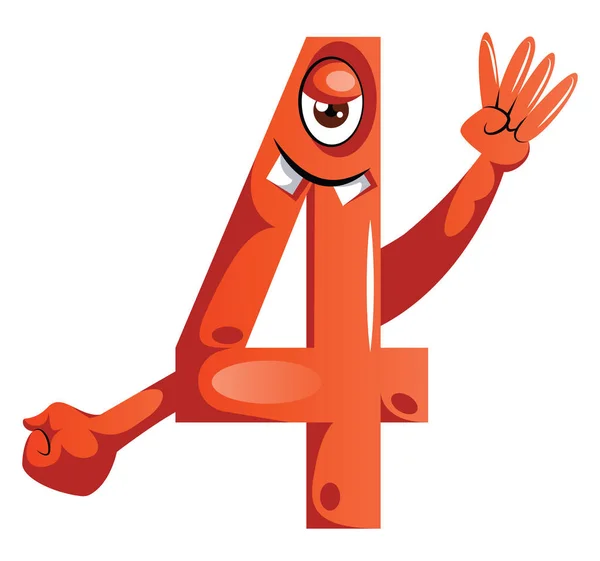 Número cuatro monstruo que muestra cuatro dedos vector ilustración en — Archivo Imágenes Vectoriales