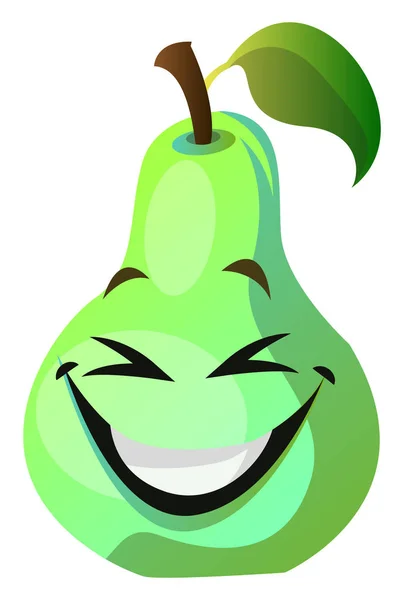 Poire verte visage dessin animé riant vecteur d'illustration sur ba blanc — Image vectorielle