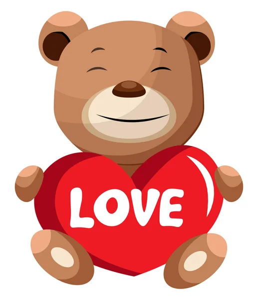 Brown bear holding heart that says love illustration vector on w — Stock Vector