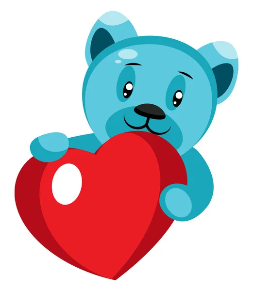 Lindo oso azul sosteniendo un vector de ilustración de corazón en la espalda blanca — Archivo Imágenes Vectoriales