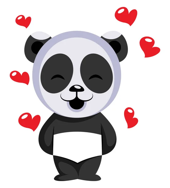 Pequeño oso panda en el amor vector ilustración sobre fondo blanco — Archivo Imágenes Vectoriales