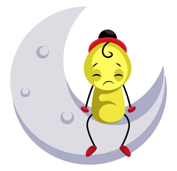 Triste créature jaune assise sur la lune illustration vecteur sur w — Image vectorielle