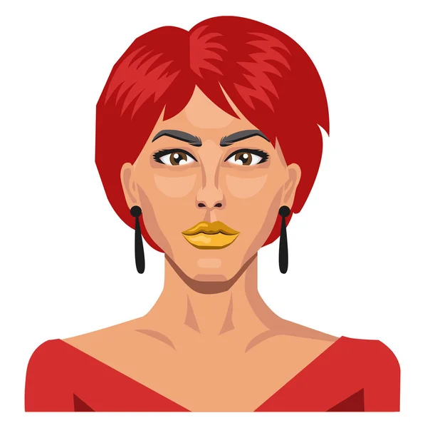 Hermosa chica con pelo rojo corto ilustración vector en blanco — Vector de stock