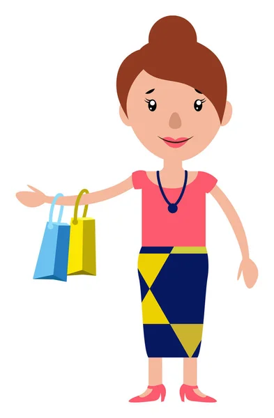 Een lachende vrouw terug van winkelen illustratie vector op w — Stockvector