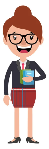 Cheerful businesswoman holding some documents illustration vecto — Stock Vector